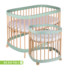 Load 3D model into Gallery viewer, Tweeto 7 in 1 Baby Cot Eucalyptus/Natural Multifunctional
