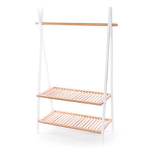 Load image into Gallery viewer, Clothes Rail Rack with two shelves White/Natural
