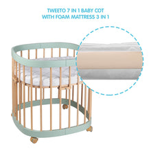 Load image into Gallery viewer, Tweeto 7 in 1 Baby Cot Eucalyptus/Natural Multifunctional