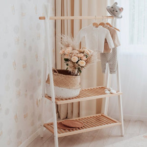 Clothes Rail Rack with two shelves White/Natural