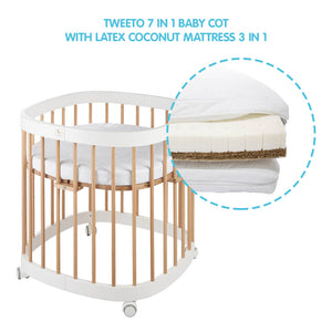 Tweeto 7 in 1 Baby Cot White/Natural Multifunctional