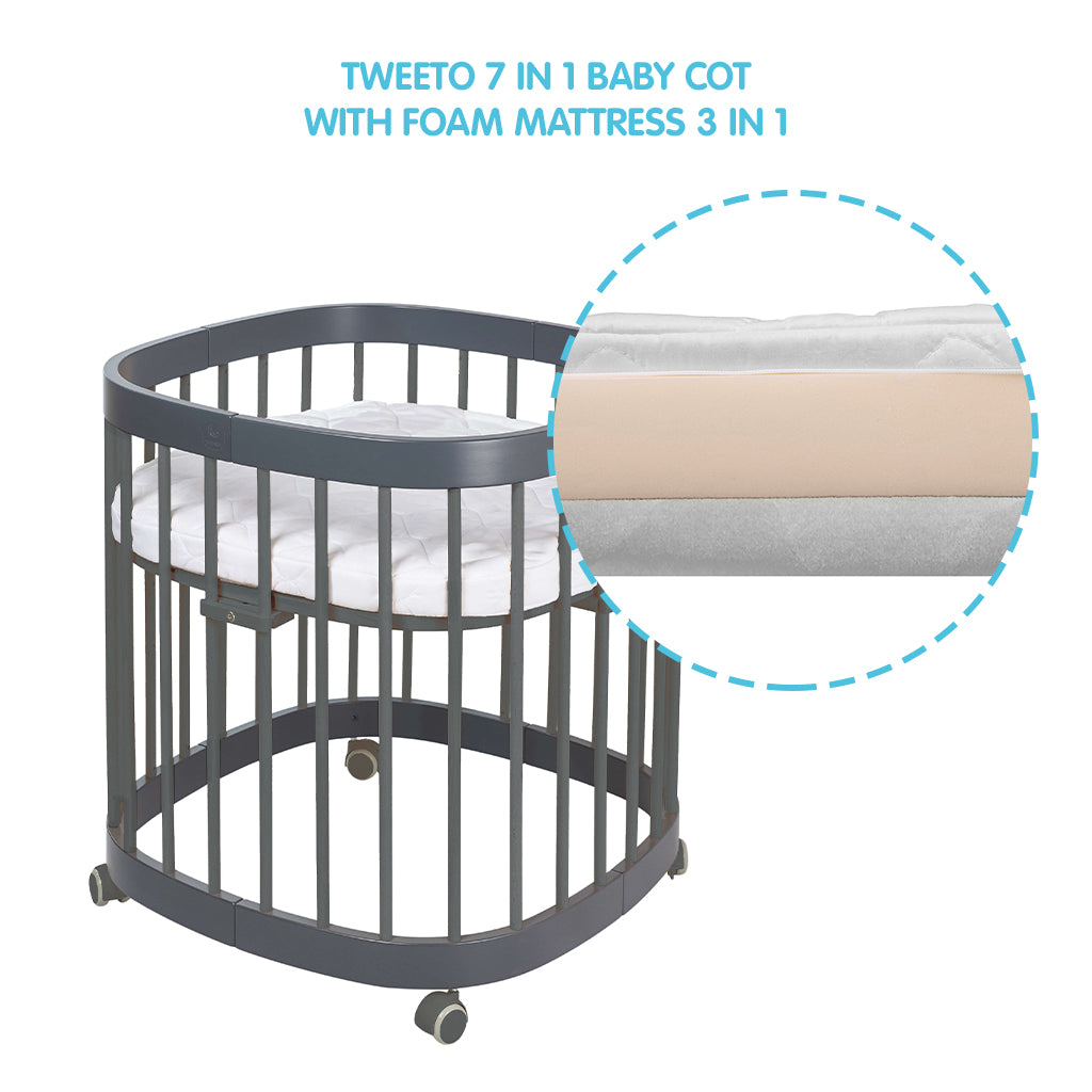 Tweeto 7 in 1 Baby Cot Gray Multifunctional