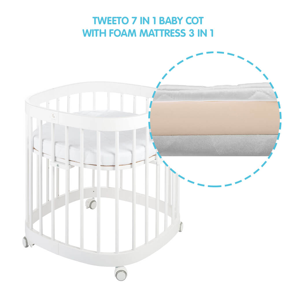 Tweeto 7 in 1 Baby Cot White Multifunctional