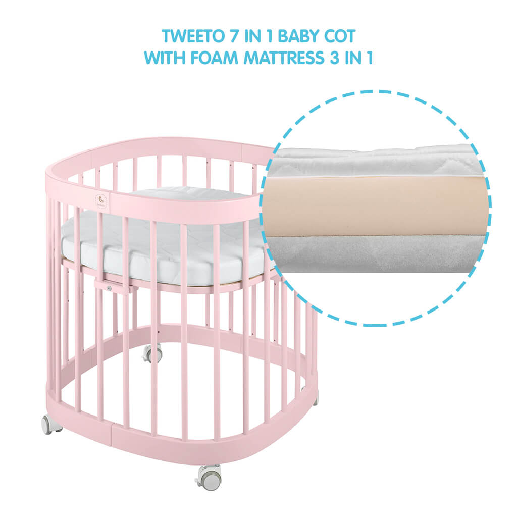 Tweeto 7 in 1 Baby Cot Rose Multifunctional