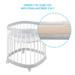 Tweeto 7 in 1 Baby Cot Gray/White Multifunctional