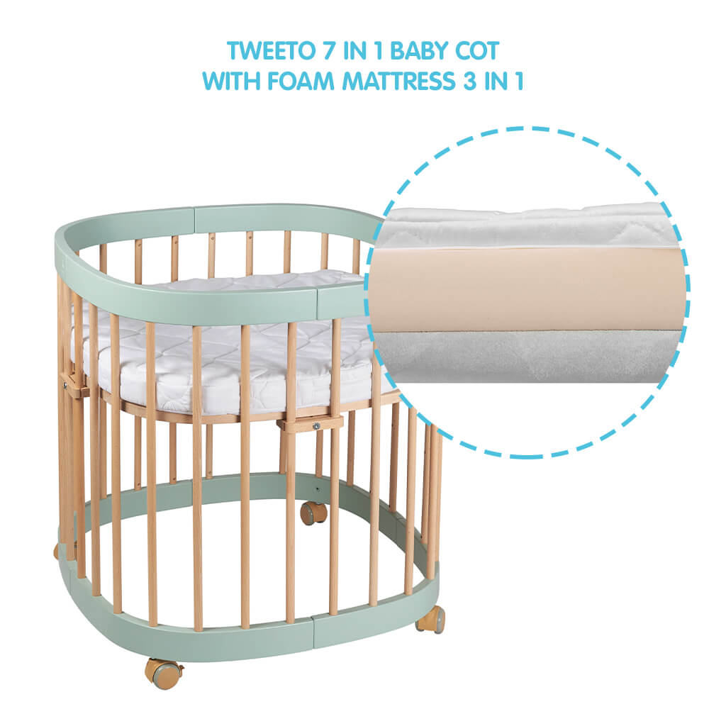 Tweeto 7 in 1 Baby Cot Eucalyptus/Natural Multifunctional